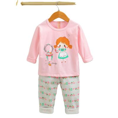 China 2021 Winter Wholesale QUICK DRY Neck 2 Pcs Long Sleeve O Neck Cute Printed Kids Pajamas Girls Custom Girls Sleepwear Set for sale