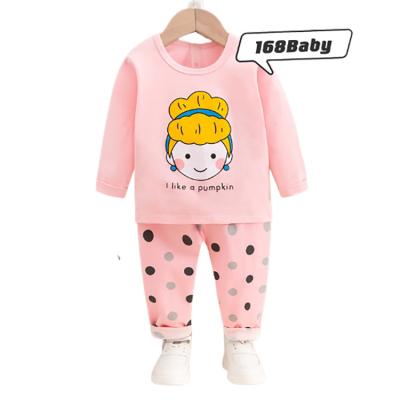 China Breathable The Latest Cute Pink Printed Long Sleeve Girls Kids Pajamas Set for sale