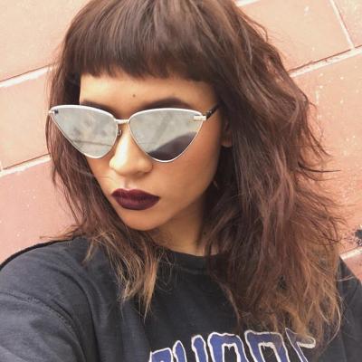 China Internet Celebrity Recommend Cat Eye Sunglasses Party Women's Unique Mirror Lens Coated Cat Eye Shape Alloy Frame for sale