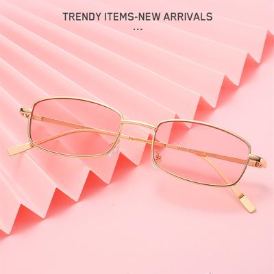 China Internet Celebrity Recommend Classic Small Rectangle Alloy Frame Women Man Decorative Glass Colored Sun Glasses 2021 for sale