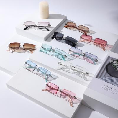 China Internet Celebrity Recommend Rimless Unisex Custom Designer Famous Brands Rectangle Sun Glass Sunglasses For Men for sale