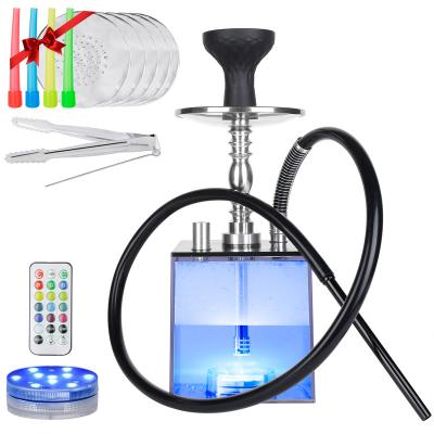 China Smooking Shisha Wholesale Transparent Acrylic Hookah Hookah Square Hookah Shisha Box Shisha Set Fashion LED Arabic Shisha Hookah for sale