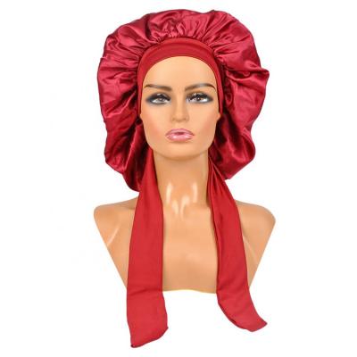 China Casual Wholesale Custom Design Seller Stretch Tie Hood Satin Sleep Hat For Women for sale