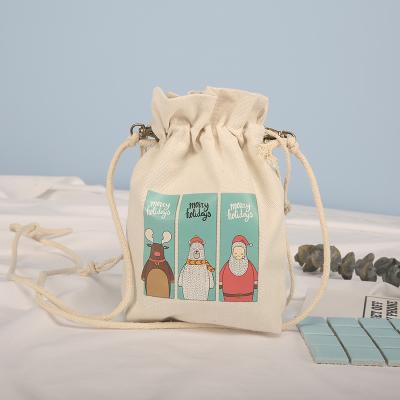 China Eco - Friendly Christmas Drawstring Bucket Bag / Mini Canvas Purse Bag For Girls for sale