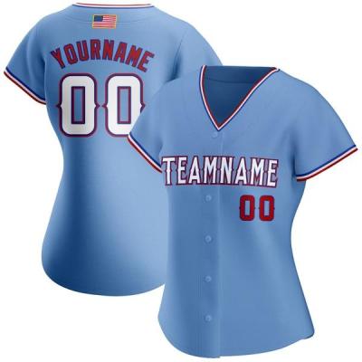 China Clean Breathable Custom Authentic Baseball Quilted Jersey Red White Light Blue for sale