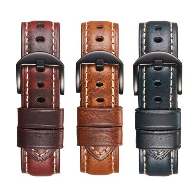 China Genuine Leather Multi Colors Cow Calfskin Leather Watch Bands With Oil Wax Leather Strap For Panerai Watch for sale