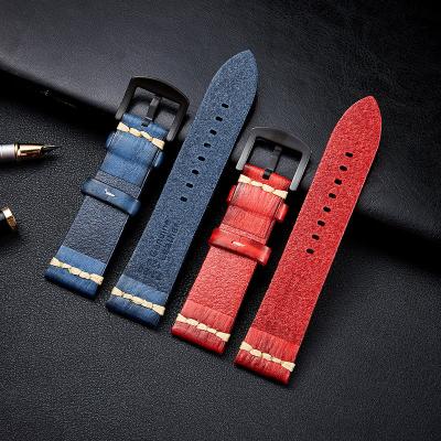 China Italian genuine color personality20/22/24mm hand-rub band retro leather spot cowhide watch strap accessories for sale