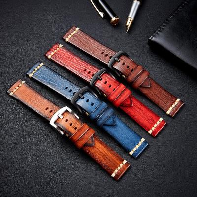 China High Quality Handmade Personality Watch Vintage Leather Frosted Watch Strap Retro Strap Leather 20/22/24mm for sale