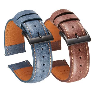 China 2021New products leather in stock genuine leather strap fast version soft22mm natural milled smart strap for sale