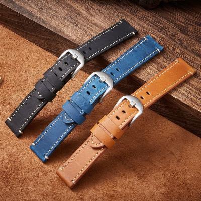 China Leather Products in Crazy Horse New Top Layer Cowhide Leather Watch Strap Accessories Pin Buckle Leather Strap Running Retro Blue for sale