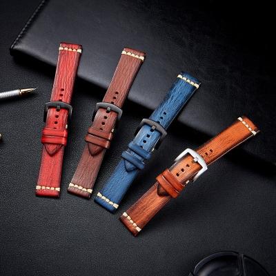 China Handmade Vintage Leather Watch Straps 20mm 22mm Brown Genuine Italian Calfskin Watch Bands Leather Belt 24mm Black Watch Bands for sale