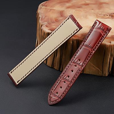 China Factory Wholesale Handmade Crocodile Watch Stain Factory Watch Strap Butterfly High Quality Leather Watch Strap for sale