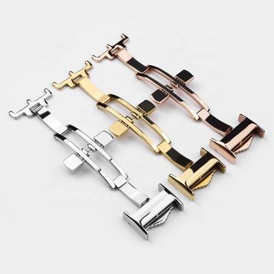 China Fashion \ Luxury Popular High Quality Butterfly Watch Band Stainless Steel Dress Double Snap Buckle Clasp for Men and Women Watch Belt Buckle Parts for sale