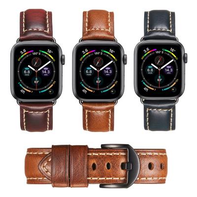 China Retro Leather Top Grain Oil Wax Style Genuine Leather Watch Band For Apple Se 4 5 6 Series 3 for sale