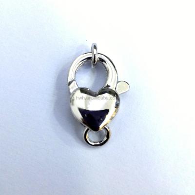 China A0040 Shiny Silver 925 Heart Shape Lobster Lock With Rhodium 12.2*7.4mm for sale