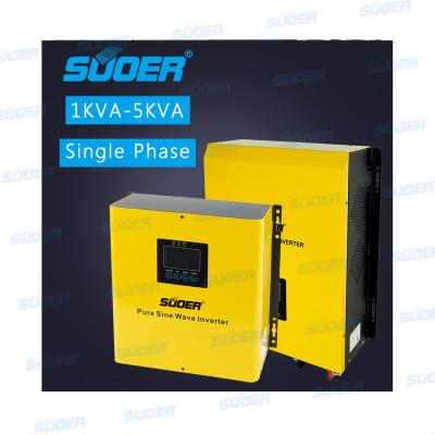 China Suoer 1500VA 1000W 3000w 5000w low frequency 12v pure sine wave with built in battery charger power hybrid inverter 40*37*17cm for sale