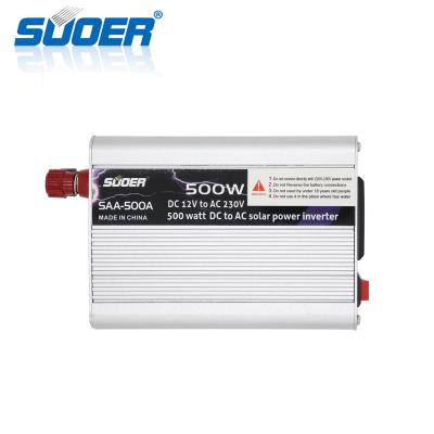 China Suoer 12V 220V Solar Power 500w Solar Inverter Price Rohs Off Grid Inverter 39*30*34cm for sale