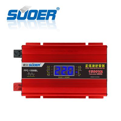 China Suoer 24VDC 1500W 1.5KW off-grid solar system inverter factory directly sell 50HZ pure sine wave power inverter for sale