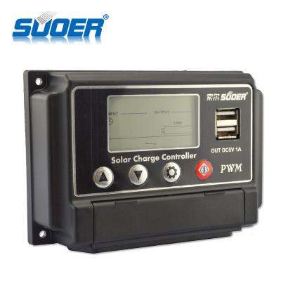 China Suoer Price Solar Charger Controller 12V 24V 30A PWM Manual Solar Charge Controller for sale