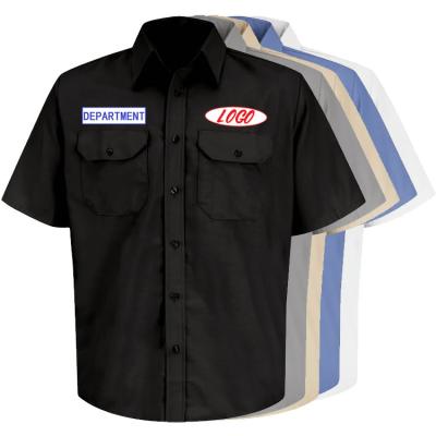 China Custom Made Workwear Factory Supply Polyester Black Short Sleeve Mens Mechanic Work Clothing Shirts for sale