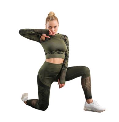 China Amazon Quality Breathable Fashion Women Yoga Wear Long Sleeves Seamless Sports Bra And Pants for sale