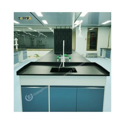 China Blue Finish Lab Island Work Tables Steel Wood 1500*850mm for sale