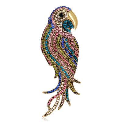 China High quality Korean style colorful diamond parrot brooch spot goods artist brooch animal accessory for sale