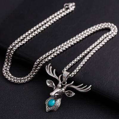 China Wholesale Fashionable Stainless Steel Deer Necklace Men's Hip-hop Style High Quality Retro Street Main Necklace for sale