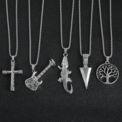 China High Quality Street Personality Cross Pendant Does Not Fade Hip Hop Men's Guitar Gecko Necklace for sale