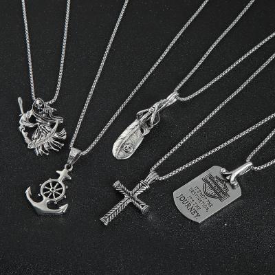 China All-match Men's Alloy Feather Long Hip Hop Pendant Necklace Cross Bone High Quality Human Knife Accessories for sale