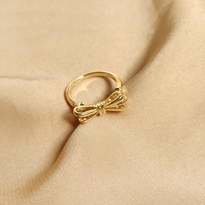 China High Quality Internet Celebrity Fashion Bow Tie Women Rings Beautiful Sweet Jewelry Gold Ring for sale