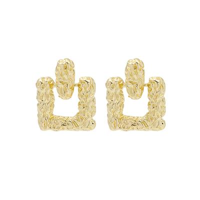 China High Quality Personality Gold Plated Retro Birthday Ladies Earrings Square Shaped Alloy Stud Earrings for sale