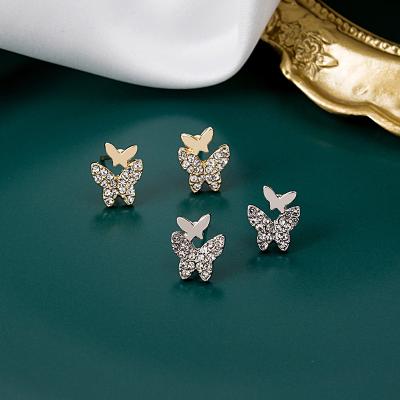 China Diamond Small Butterfly Shape Earrings Exquisite High Quality 925 Silver Stud Earrings For Women for sale