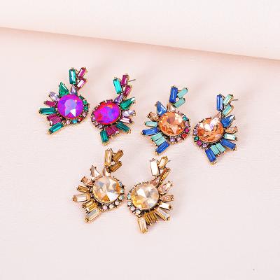 China Trendy high quality creative colorful geometric irregular crystal rhinestone rhinestone dangle earrings for women for sale