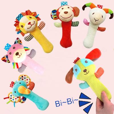 China Customized Lovely Plush Shaped BB Noise Squeaky Stroller Clinging Plush Toy Rattles Toys For Baby for sale