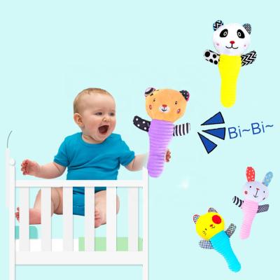 China Lovely Cute Infant Baby Educational Toys Ratchet Ring Plush Animal Handbell Baby Comfort Toy for sale