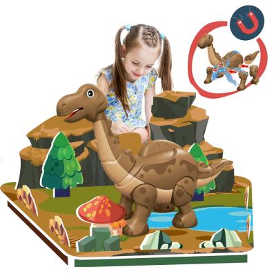 China Environmental Children's Assembly Toys Dinosaur Jigsaw Paper Magnetic Jigsaw Paper Puzzle 3d Scene DIY Puzzle Toy for sale