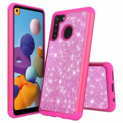 China 2in1 Bling Shockproof Luxury Glitter Back Cover Protective Case For Samsung Galaxy A21 for sale