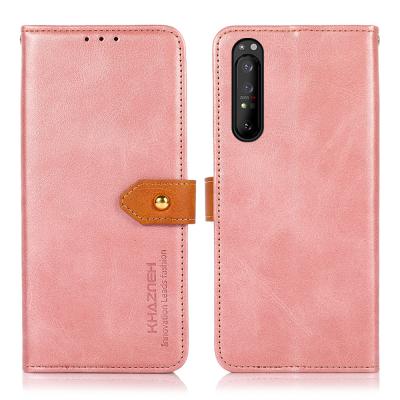 China Two Button Gold Color Cattle Pattern Leather Shockproof PU Flip Wallet Case For SONY XPERIA 1 II for sale