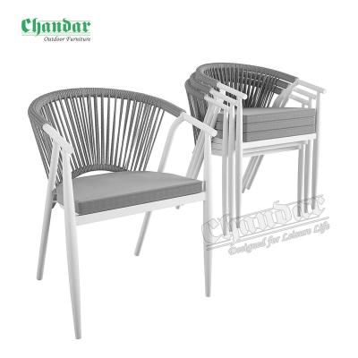 China Outdoor Weather Furniture Restaurant Dining Chair Outdoor Dining Armchair With Braided Rope Seat For Sale for sale