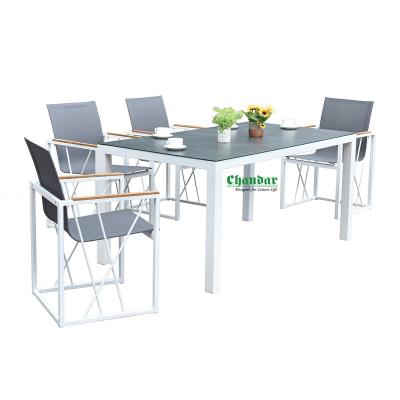 China Modern Modern Style Outdoor Aluminum Restaurant Dining Chairs and Tables Set Modern Square Event Tables with Outdoor Chairs for sale