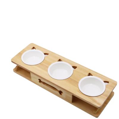 China Viable Manufacturers Wholesale Wooden Frame Pet Cat Dog Bowl Polychromatic Ceramic Pet Cat for sale