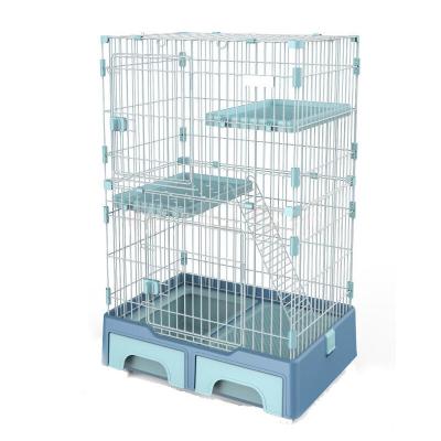 China Stainless Steel Wire Cat House Cage With Litter Removable Stored Box And Storage Box 3-Layer Metal Wholesale Universal Wheel Large for sale