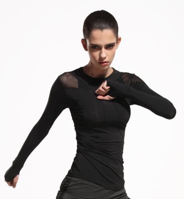 China Fast Dry Fit Womens Long Sleeve Sports Top Black Color Machine Wash Without Shrink for sale