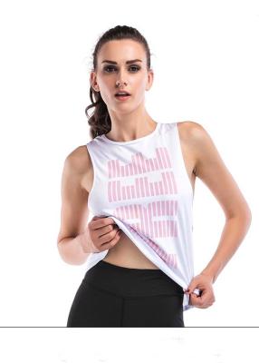 China Women Workout Youth Sports Clothing White Vest Round Neck With Knitted Trim for sale