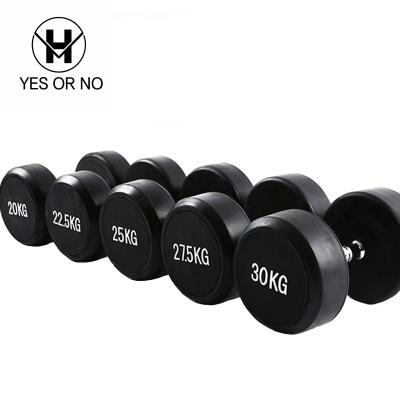 China Eco-Friendly Premium Fixed Urethane Polyurethane Round Coated Commercial Set Rubber Free Weights Custom Logo PU Dumbbells Set for sale