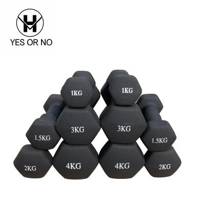 China Factory supply hot universal gym black hexagonal rubber chloroprene suit chloroprene dumbbell rubber dumbbell for sale