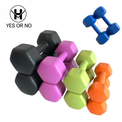 China Universal PE Colored Cement Gym Pink Hex Dumbbells for sale