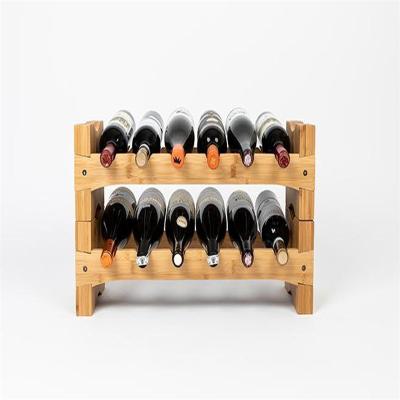 China Wholesale Convenience Sustainable Wooden Stackable Bamboo Handmade Countertop Display Storage Bottle Standing Wine Rack for sale