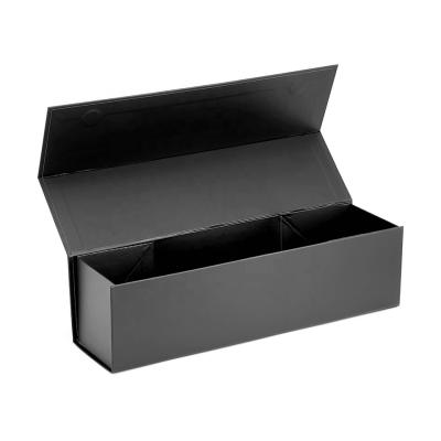 China Recycled Materials Rectangle Stylish Black Magnetic Collapsible Single Wine Gift Box for sale